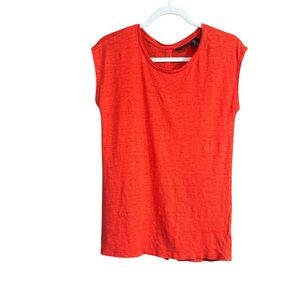 Tahari Red-Orange Linen Top with Buttons Down the Back